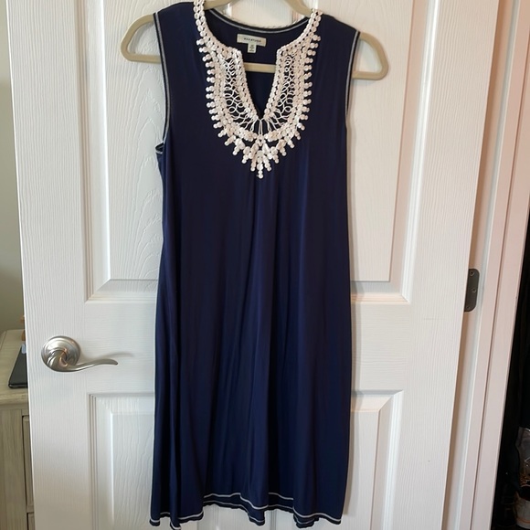 Max Studio Crochet Trim Knit A-line Dress - Picture 2 of 6